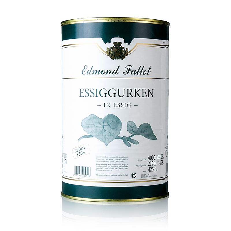 Glas mit 4 kg Cornichons von Fallot in Essiglake zum Garnieren von Speisen geeignet