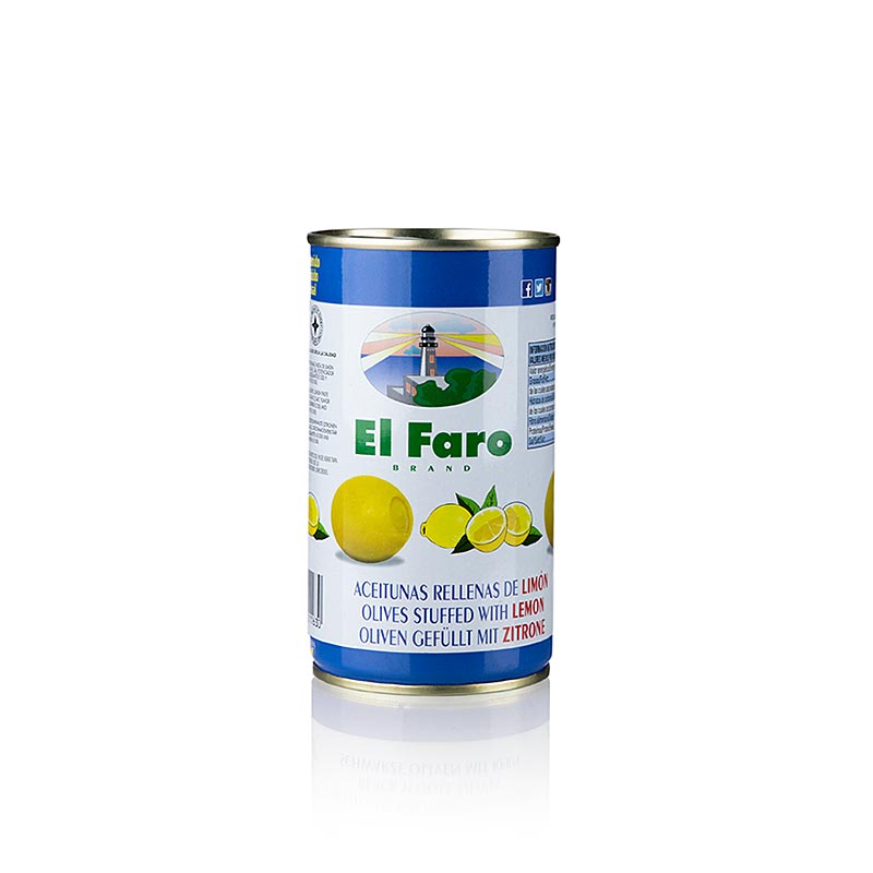 Olives vertes dénoyautées en saumure avec pâte de citron, El Faro, 350 g