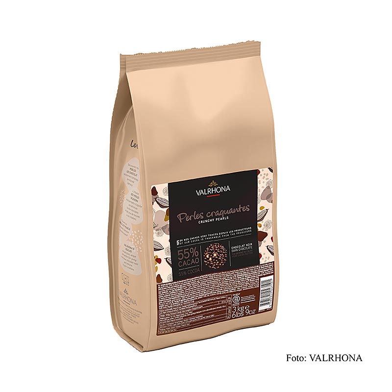 Perlettes croustillantes, fourrées aux céréales et enrobées de chocolat, 55 % Cacao, Valrhona, 3 kg