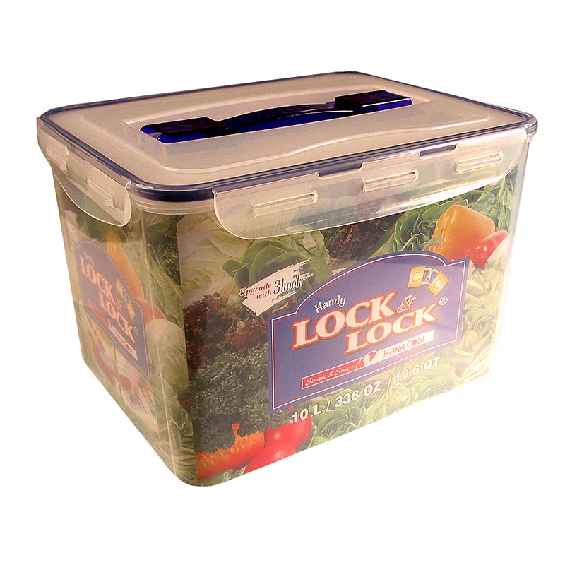 Lock & Lock Frischebox, rechteckig mit Griff und Ablaufgitter, 10,0 l, luft- und wasserdicht, stapelbar, für Spülmaschine, Mikrowelle und Tiefkühlgerät geeignet