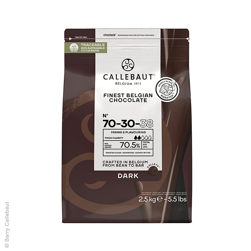 Callebaut - Cioccolato fondente, 70/30, Callets, 70% Cacao, 2,5 kg