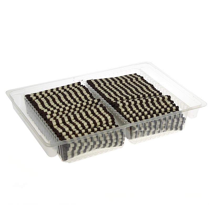 Cigares au chocolat - "Mikado", rayé foncé/blanc, 10cm de long, ø 4mm, 700 g, 335 pcs