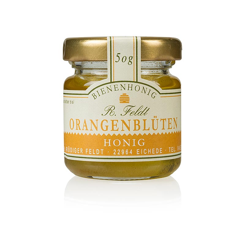 Orangenblüten-Honig, goldfarben, flüssig, lieblich, Portionsglas, 50 g