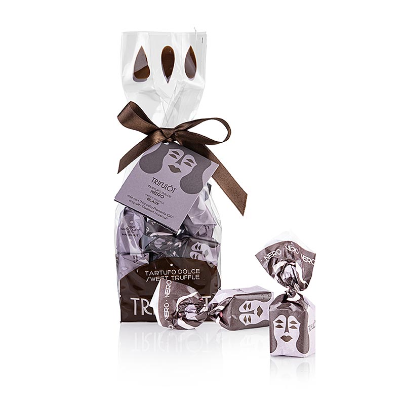 Tartuflanghe, cioccolatini al tartufo "trifulòt", cioccolato fondente, circa 14 g, confezione nera, 200 g