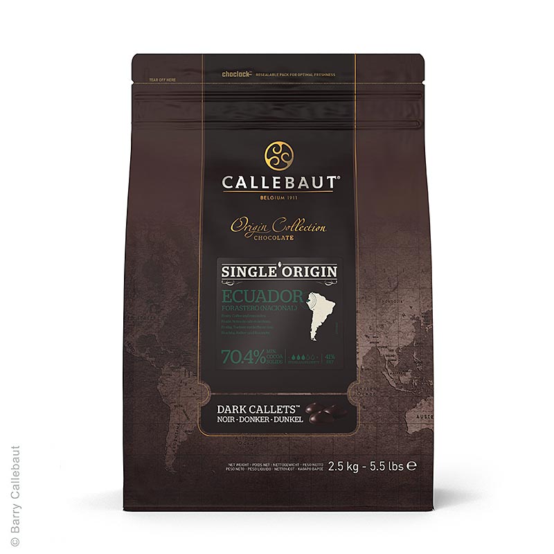 Origine Ecuador, couverture noire, Callets, 70,4% de cacao, 2,5 kg