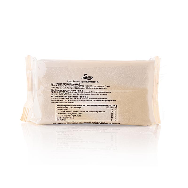 Marzapane al pistacchio crudo, PM, 43% mandorle mediterranee e 9% pistacchi, Lubeca, 1 kg