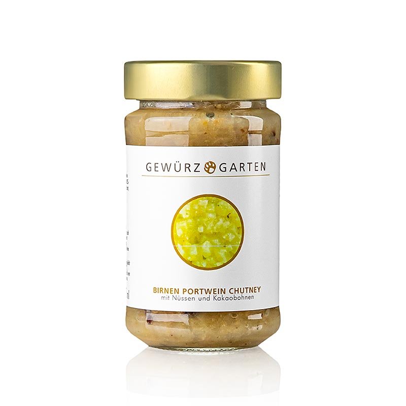 Gewürzgarten Birnen Portwein Chutney, mit Nüssen, Ingwer und Kakaobohnen, 225 ml | Saucen, Suppen, Fonds | thungourmet