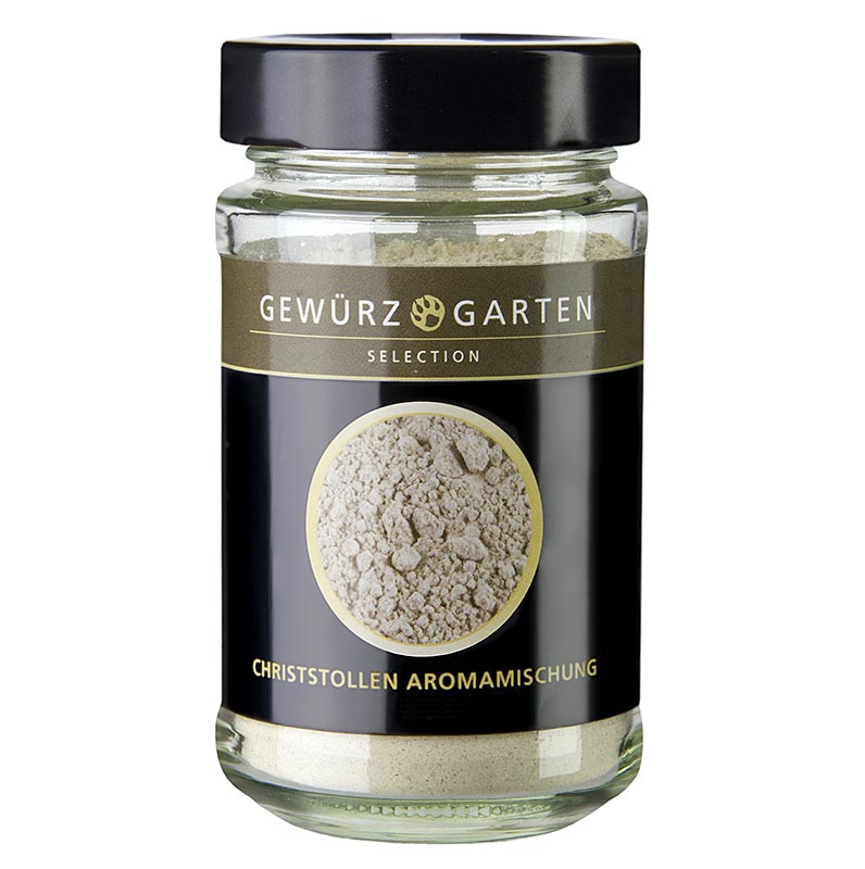 A close-up image of the Gewürzgarten Christstollen Aromamischung (Wintersaison) product packaging, a 110 g spice blend for the holiday season