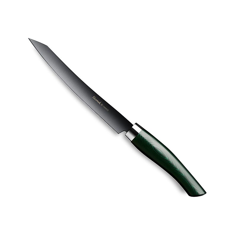 Couteau Nesmuk Janus 5.0, 160 mm, virole en acier inoxydable, manche en micarta vert, 1 pièce