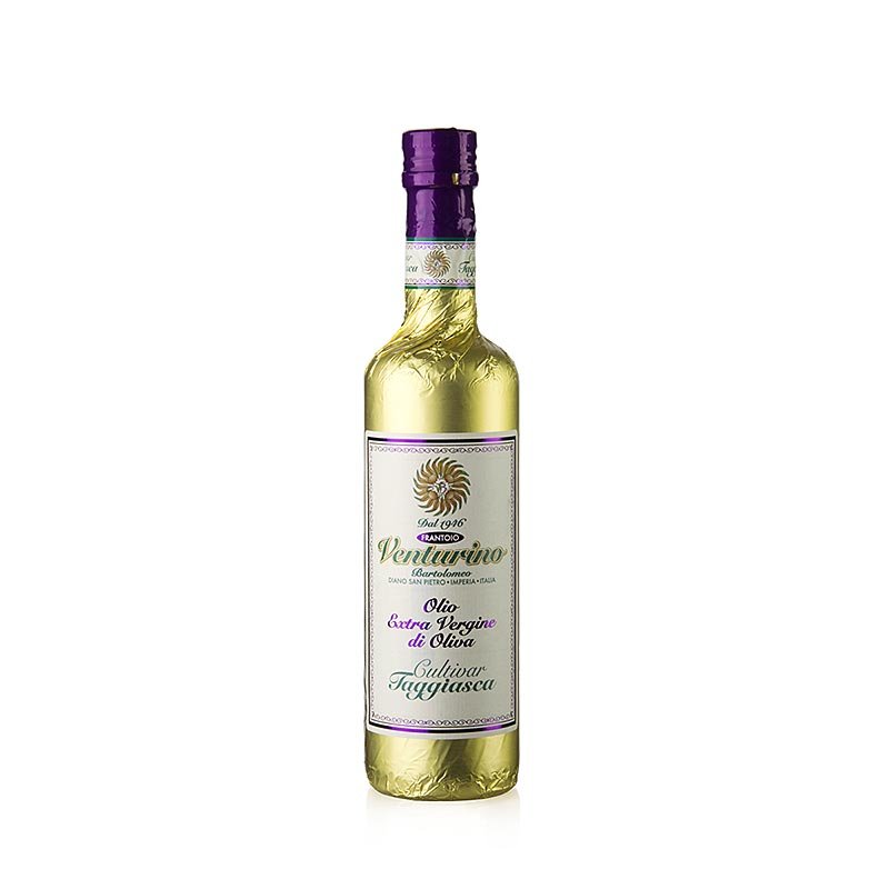 Natives Olivenöl Extra, Venturino, 100% Taggiasca Oliven, Goldfolie, 500 ml | Essig & Öl | thungourmet
