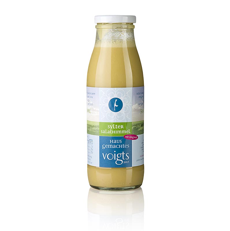Bouteille de vinaigrette Sylter Salathimmel de Voigts Alte Backstube, Sylt, 500 ml, fabriquée de manière artisanale avec un goût équilibré et des ingrédients de qualité, idéale pour affiner les salades à la maison ou dans la gastronomie.