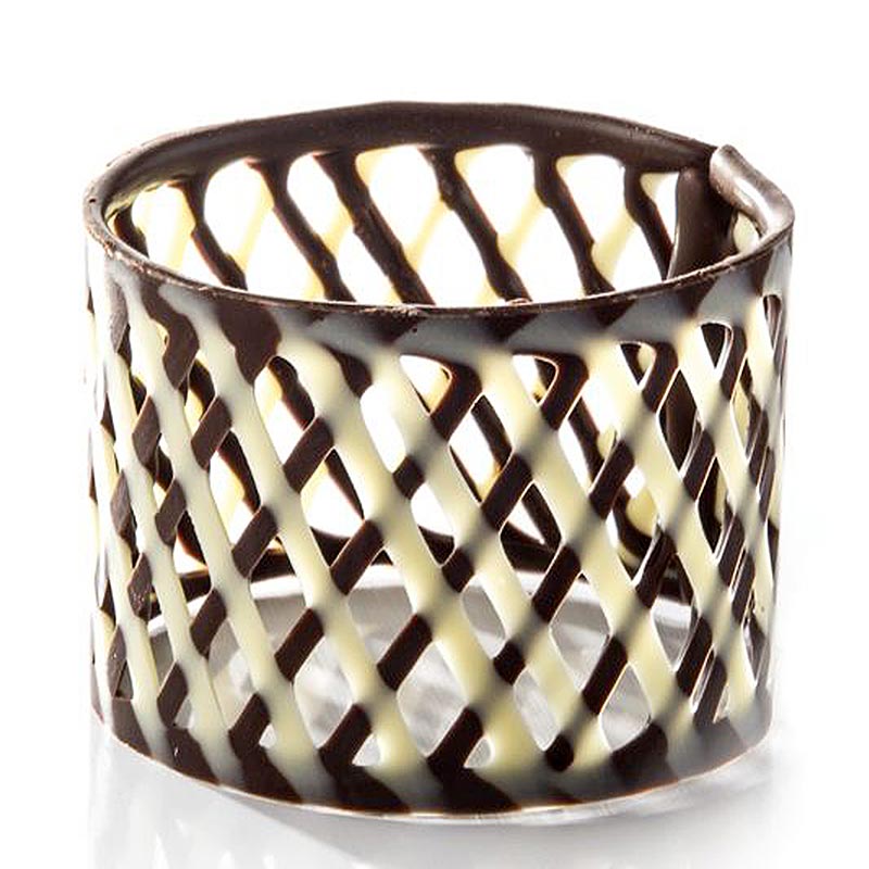 Dobla - Ronds de serviette - grands, motif rayé blanc/chocolat noir, ø 55 mm, hauteur 45 mm
