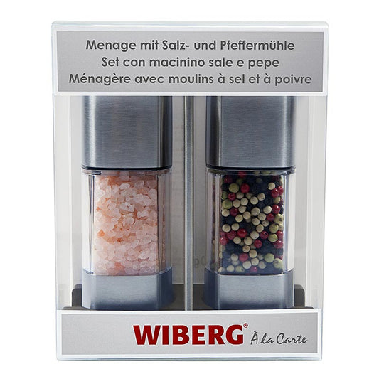 Wiberg Menage mit Salz - und Pfeffermühle 140/65g, mit Keramik - Mahlwerk, 16,8cm, 205 g, 2 St | Salz, Pfeffer, Gewürze, Aromen,Trockengemüse | thungourmet