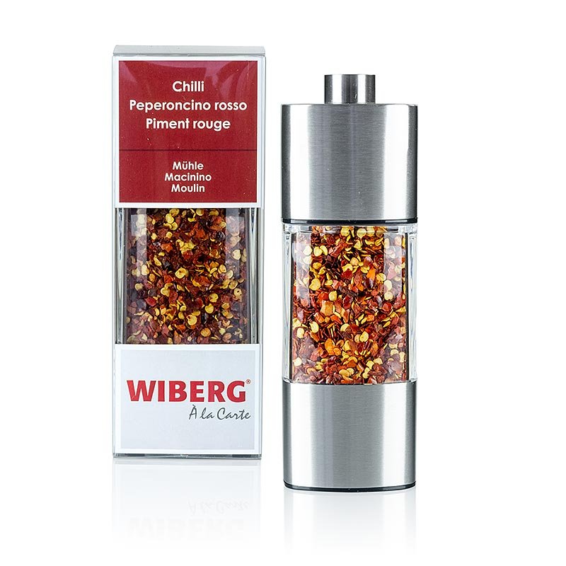 Wiberg Chilies, geschrotet, in der Mühle, 14cm Keramik - Mahlwerk, 50 g | Salz, Pfeffer, Gewürze, Aromen,Trockengemüse | thungourmet