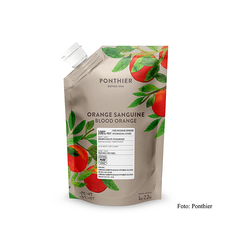 Ponthier - Purea - Arancia rossa, Orange sanguine, 100% frutta, 1 kg