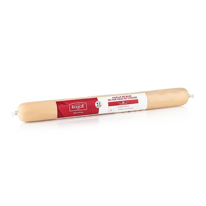 Bloc de foie gras de canard, en forme de ficelle, foie gras, Ø 36 mm, 38 cm, Rougié, 400 g | Canards, oies, foie gras - Frais/Conserves | thungourmet