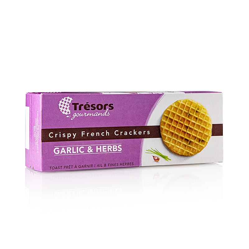 Barsnack Tresors - Crispy franz. Mini-Waffel-Cracker mit Knoblauch und Kräutern, 95 g
