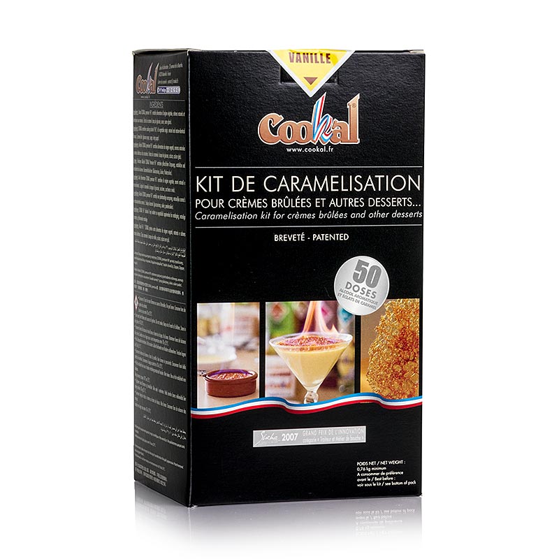 Cookal - Creme Brulee Set Vanille, karamelisieren mit Flambieressenz, 50 Portionen, 51 tlg.