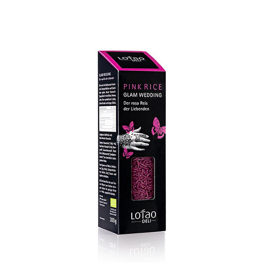 Bio-Basmatireis Lotao - Glam of Wedding Pink, rosa Reis, Indien mit fruchtiger Duftnote aus Orangenblüte und Sanddorn, ideal als Beilage zu Fisch und Gemüse oder für aromatisches Risotto