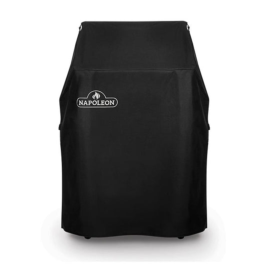 Schwarze Abdeckhaube für Grill mit eingeklappten Seitentischen