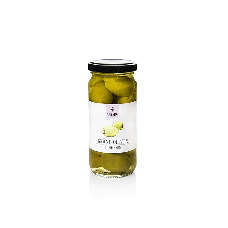 Olives vertes, dénoyautées, en saumure, ANEMOS, 227 g | Conserves, confitures, antipasti | thungourmet