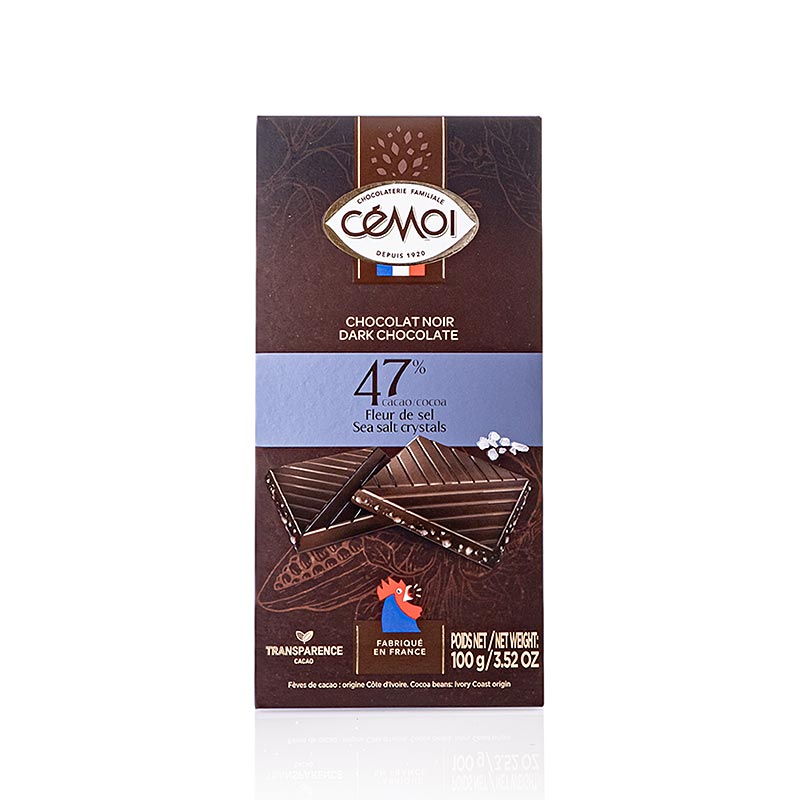 Tablette de chocolat noir 47 % Cacao, à la fleur de sel, 100 g, Cémoi, 100 g