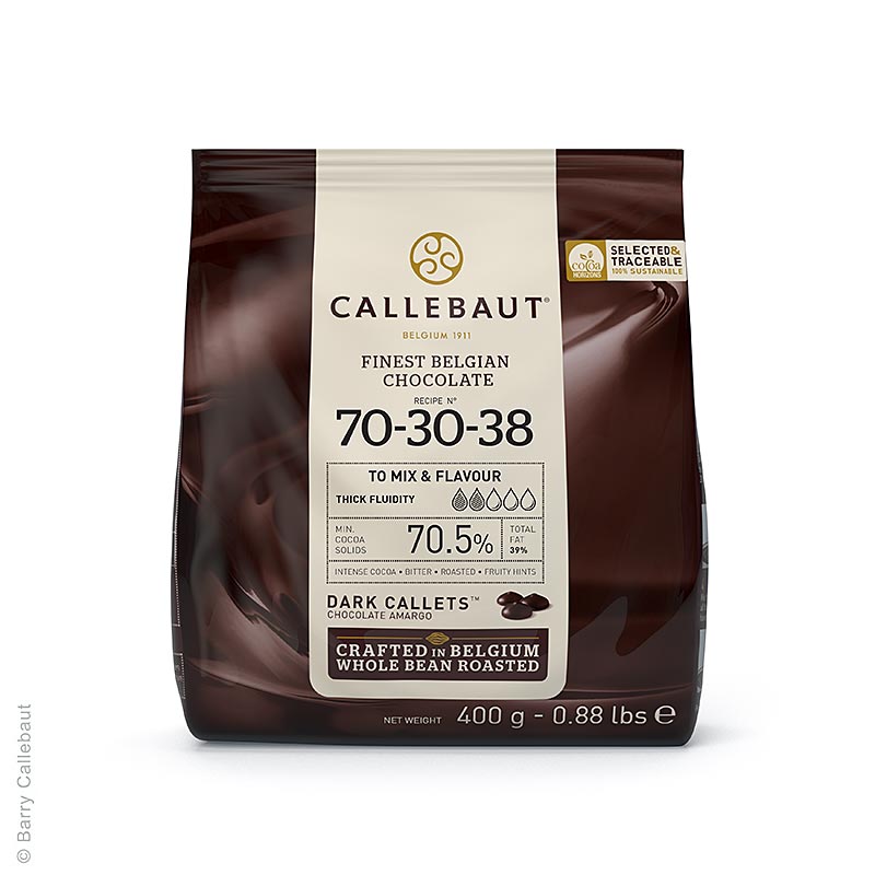 Callebaut - Zartbitterschokolade, Callets, 70,5% Kakao (70-30-38), 400 g