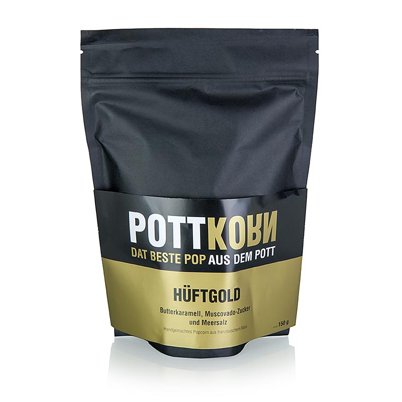 Leckeres Pottkorn Hüftgold, Popcorn mit Butterkaramell, Muscovado und Meersalz, 150 g, veredelt durch auserlesene Zutaten