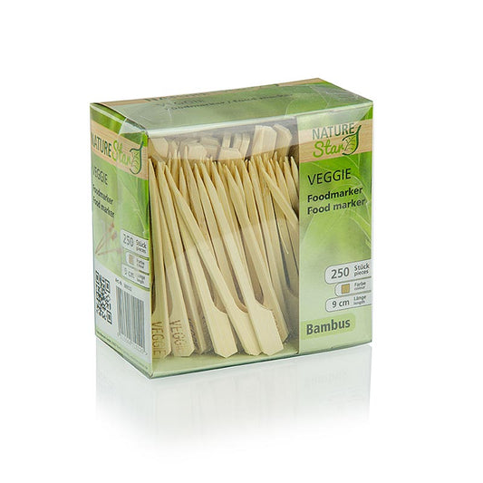 Bambus - Spieße, mit Blattende, mit Aufschrift "Veggie", 9cm, 250 St | Non Food / Hardware / Grillzubehör | thungourmet
