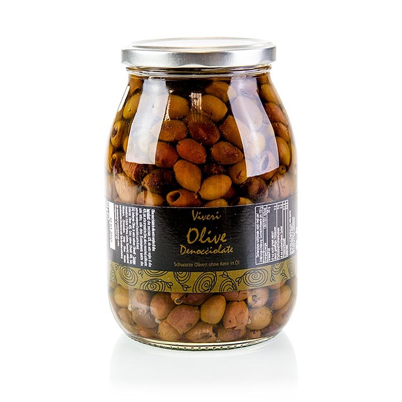 Schwarze Oliven, ohne Kern, Leccino (Denocciolate), Viveri, 950 g | Eingelegtes, Eingemachtes, Antipasti | thungourmet