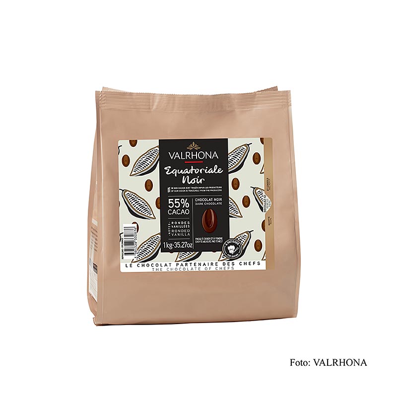 Valrhona Equatoriale Noire 55 %, callets, couverture noire (4661), 1 kg