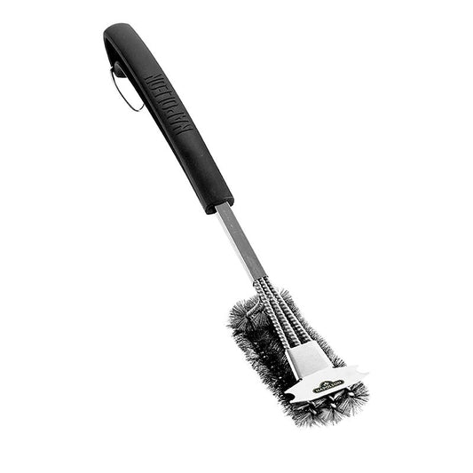 Sturdy 3-row Napoleon grill brush with stainless steel bristles and scraper