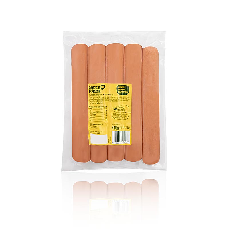 Salsiccia vegana al curry Greenforce, a base di proteine di pisello, 600 g, 5 x 120 g