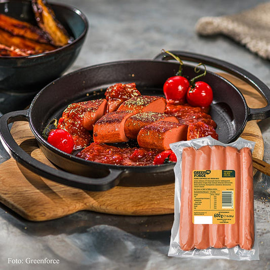 Greenforce vegane Currywurst, aus Erbsenprotein, 600 g, 5 x 120g | Veggi Food und Veganer Fleischersatz | thungourmet