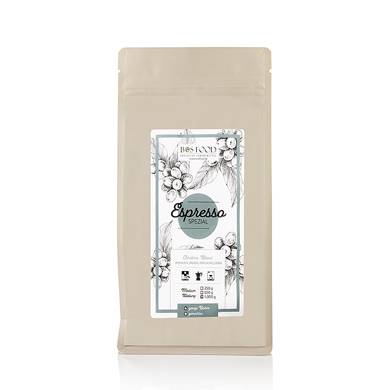 BOS FOOD - Espresso Spezial, Arabica Kaffee - Mischung, ganze Bohne, 1 kg | Kaffee, Tee, alkoholfreie Getränke | thungourmet