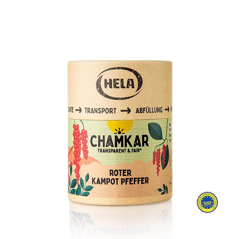 HELA Chamkar - Roter Kampot Pfeffer, getrocknet, ganz, g.g.A., 100 g | Salz, Pfeffer, Gewürze, Aromen,Trockengemüse | thungourmet