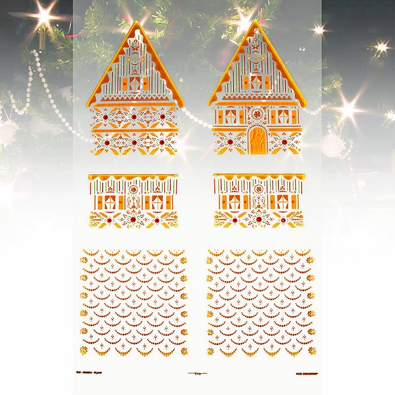 Abziehfolie "Lebkuchenhaus" für Schokolade, Einzelteile, 11x11,5x15,5cm, PCB, 4 St | Patisserie, Dessert, Sirup | thungourmet