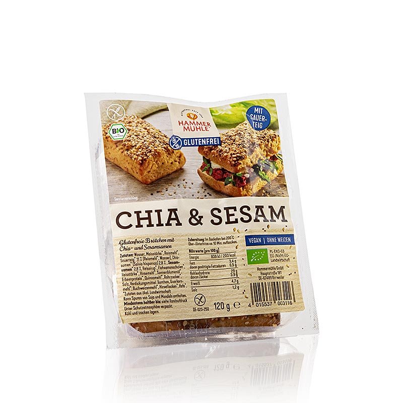 Chia & Sesambrötchen, glutenfrei, laktosefrei, Hammermühle, BIO, 120 g, 2 x 60g | Mehl, Getreide, Teige, Backmischungen | thungourmet
