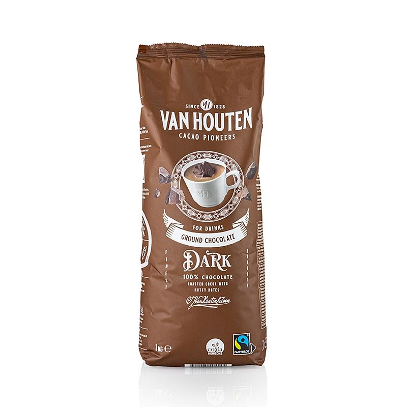 Van Houten Ground Dark Chocolate, cioccolata in polvere da bere, 1 kg Copertura, stampi per cioccolato, prodotti al cioccolato | thungourmet