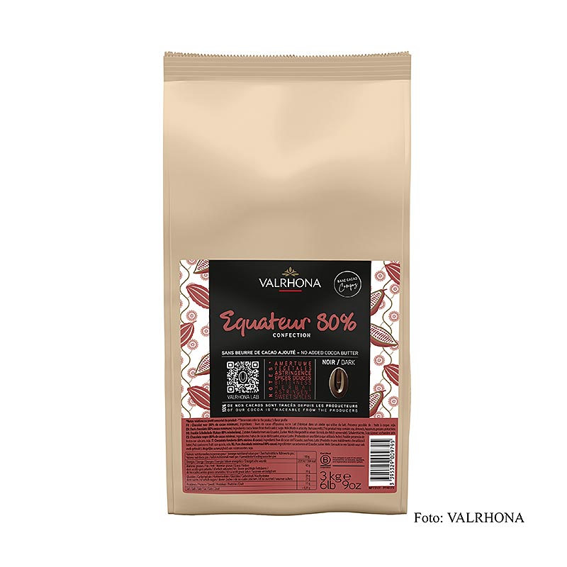 Valrhona Compoz Schokoladen - Kakaobasis Equador 80%, Callets, 3 kg