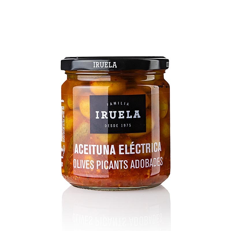 Aceituna Electrica, olives vertes avec noyau, piquantes, Iruela, 365 g | Conserves, confits, antipasti | thungourmet