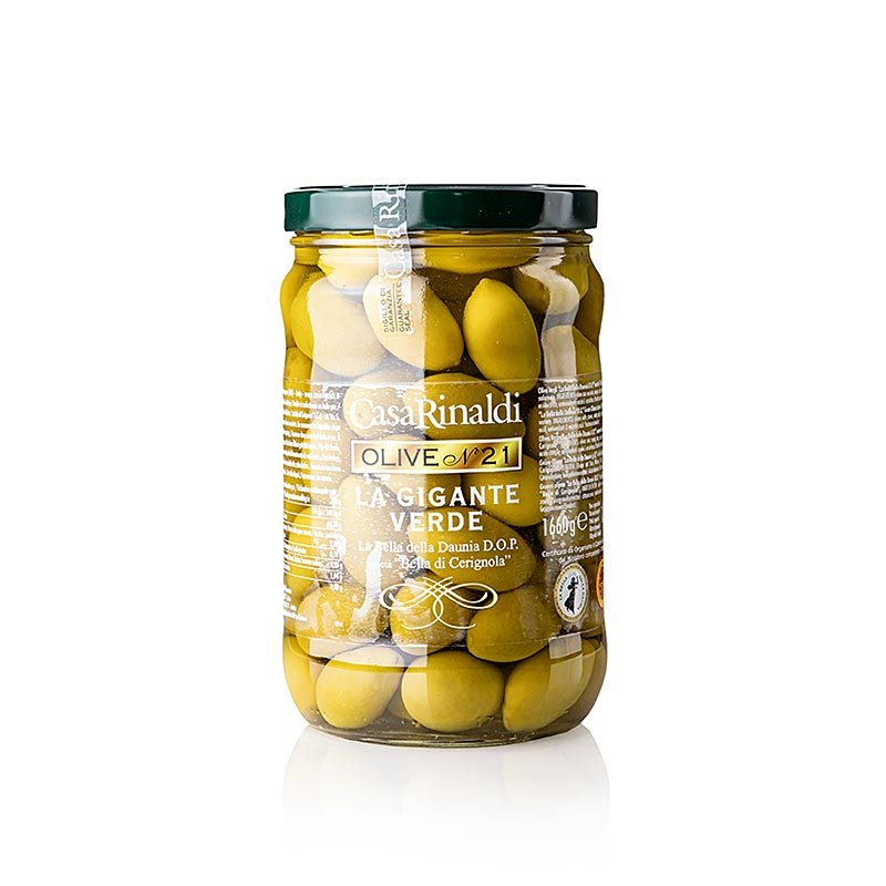 Olives vertes « Bella della Daunia » AOP, avec noyau, Casa Rinaldi, 1,66 kg | Conserves, confitures, antipasti | thungourmet