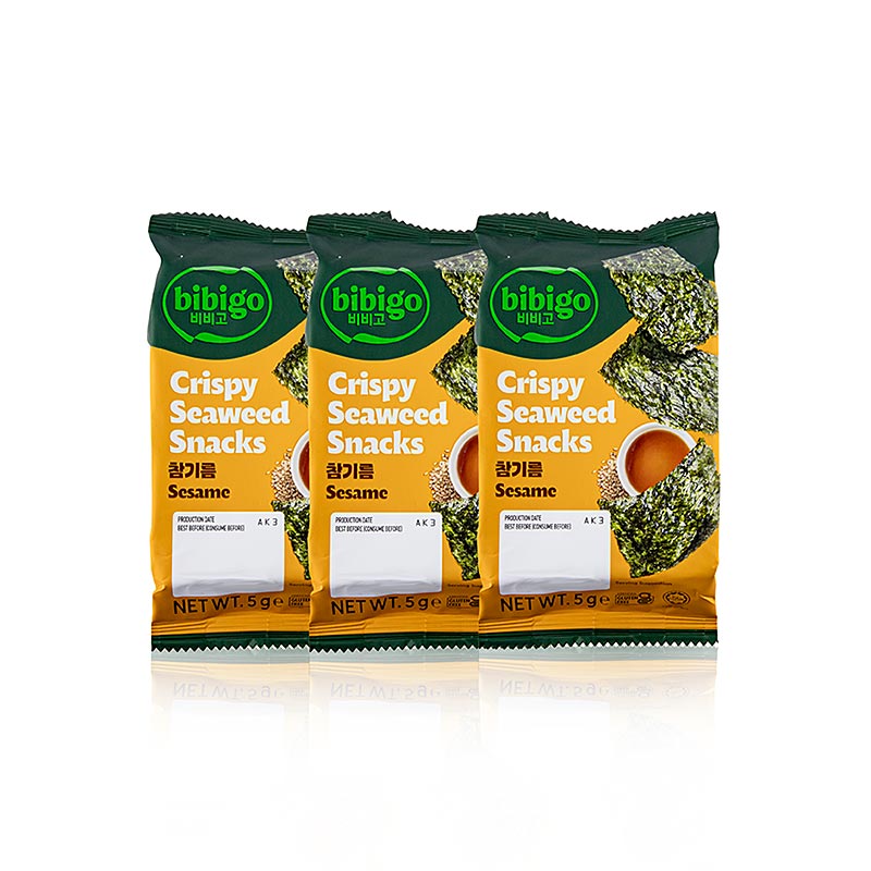 Seetang Snack Sesame Oil, knusprige Algenblätter, Bibigo, 15 g