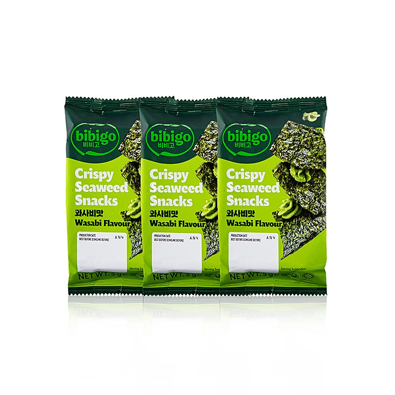 Snack aux algues au wasabi, feuilles d'algues croustillantes, Bibigo, 15 g