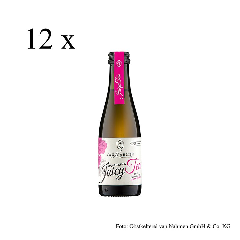 van Nahmen - Sparkling Juicy Tea - Rose - Thé Darjeeling - Rhubarbe, BIO, 2,4 l, 12 x 200 ml
