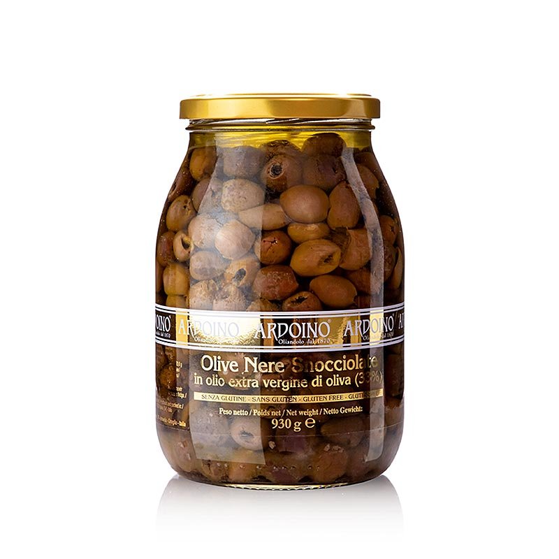 Olives noires dénoyautées (Snocciolate), conservées dans l'huile d'olive, Ardoino, 930 g | Conserves, marinades, antipasti | thungourmet