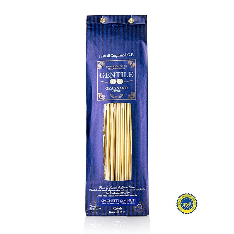 Pastificio Gentile Gragnano IGP/IGP - Spaghetti, ø 2,2 mm, étirés au bronze, 500 g | Pâtes, produits à base de pâtes, frais/secs | thungourmet