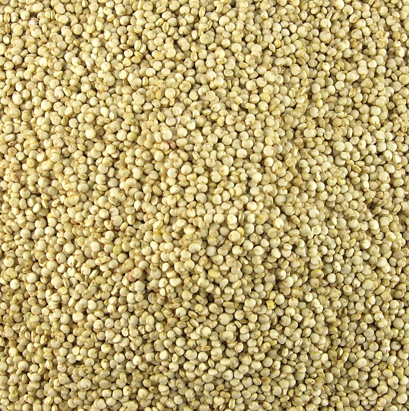 Image d'un produit de 1 kg de quinoa blanc Le grain miracle des Incas avec description des possibilités de préparation en soupes, gâteaux et croquettes