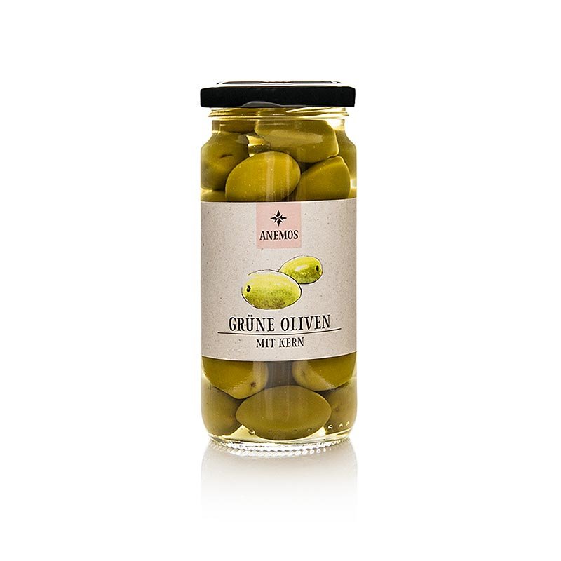 Olives vertes, avec noyau, en saumure, ANEMOS, 227 g | Conserves, confitures, antipasti | thungourmet