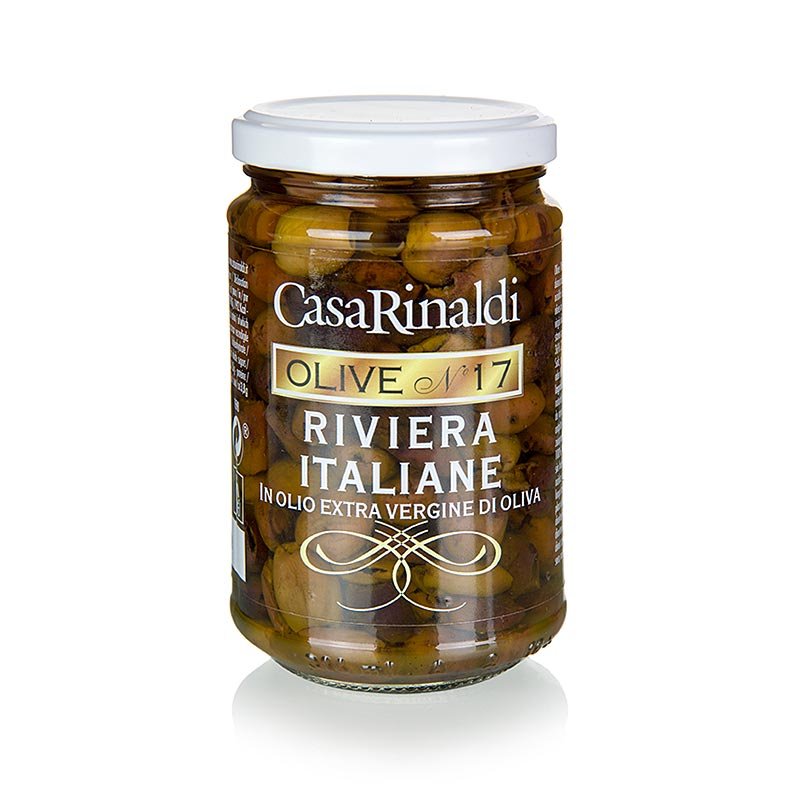 Olives noires dénoyautées (Snocciolate), conservées dans l'huile d'olive, Casa Rinaldi, 280 g | Conserves, confitures, antipasti | thungourmet